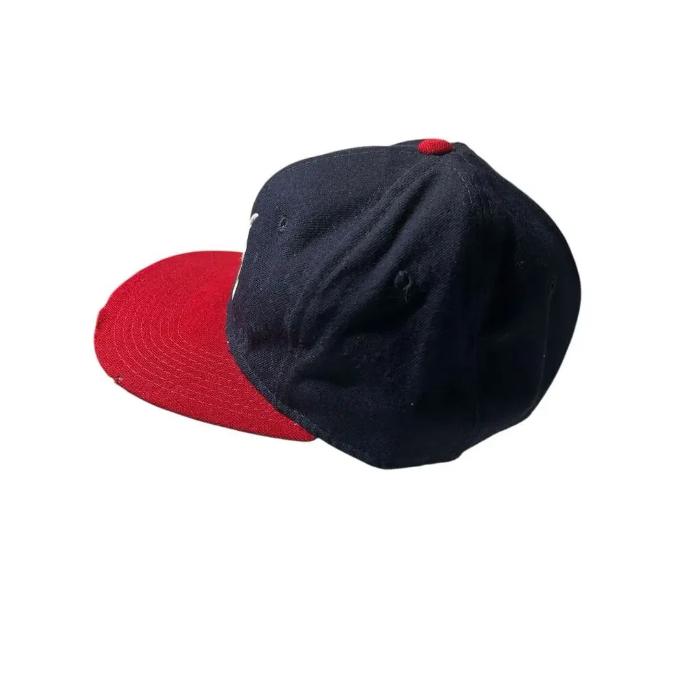 Vtg Atlanta Braves Sports Specialties Hat Blue Script Logo Fitted 7 1/4 Distress